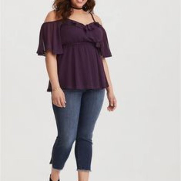 torrid Tops - Torrid Purple Cold Shoulder Ruffle Blouse 1X
